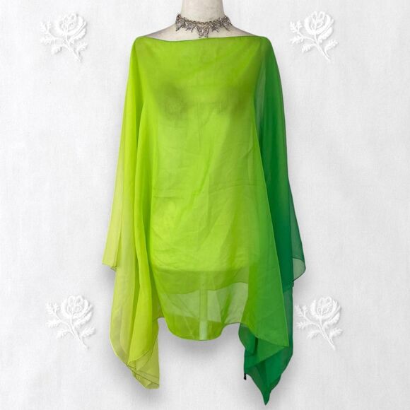 Fairy Grunge Color Gradient Sheer Mesh Green Bat Sleeve Shawl Top One Size OS - Picture 1 of 5